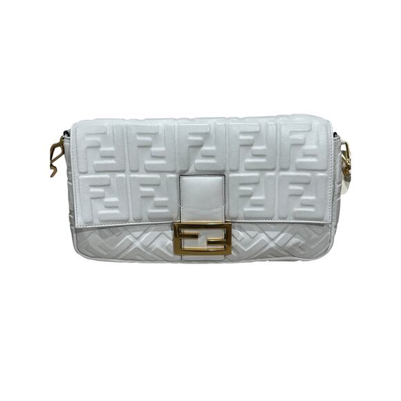 Fendi Nappa FF 1974 Embossed Large Baguette White NWT - Picture 2 of 8